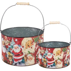 Primitives By Kathy Set Of 2 Vintage Christmas Buckets 115340