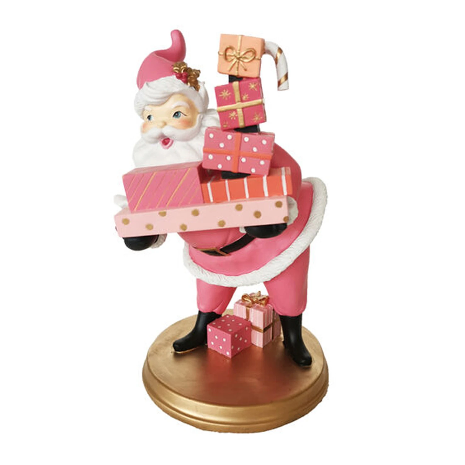 December Diamonds 14" Pink Retro Santa With Presents Christmas Figure 29-29629 1 December Diamonds 14" Pink Retro Santa With Presents Christmas Figure 29-29629