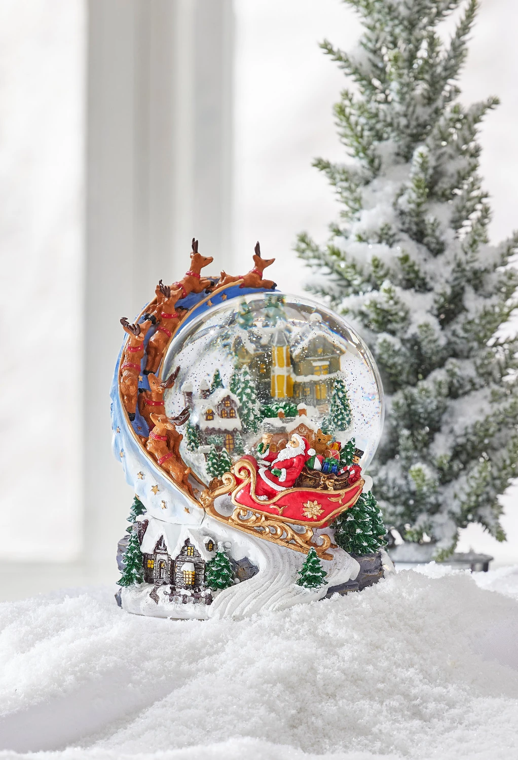 Raz 7.5" Santa And Sleigh Lighted Swirling Glitter Water Globe Christmas Snow Globe 4200758 1 Raz 7.5" Santa And Sleigh Lighted Swirling Glitter Water Globe Christmas Snow Globe 4200758