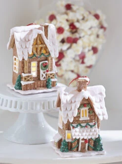 Raz 6.5" Lighted Gingerbread Pretzel House Christmas Ornament 4216269