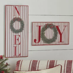 Raz Red And White Striped Joy Or Noel Metal Framed Christmas Sign