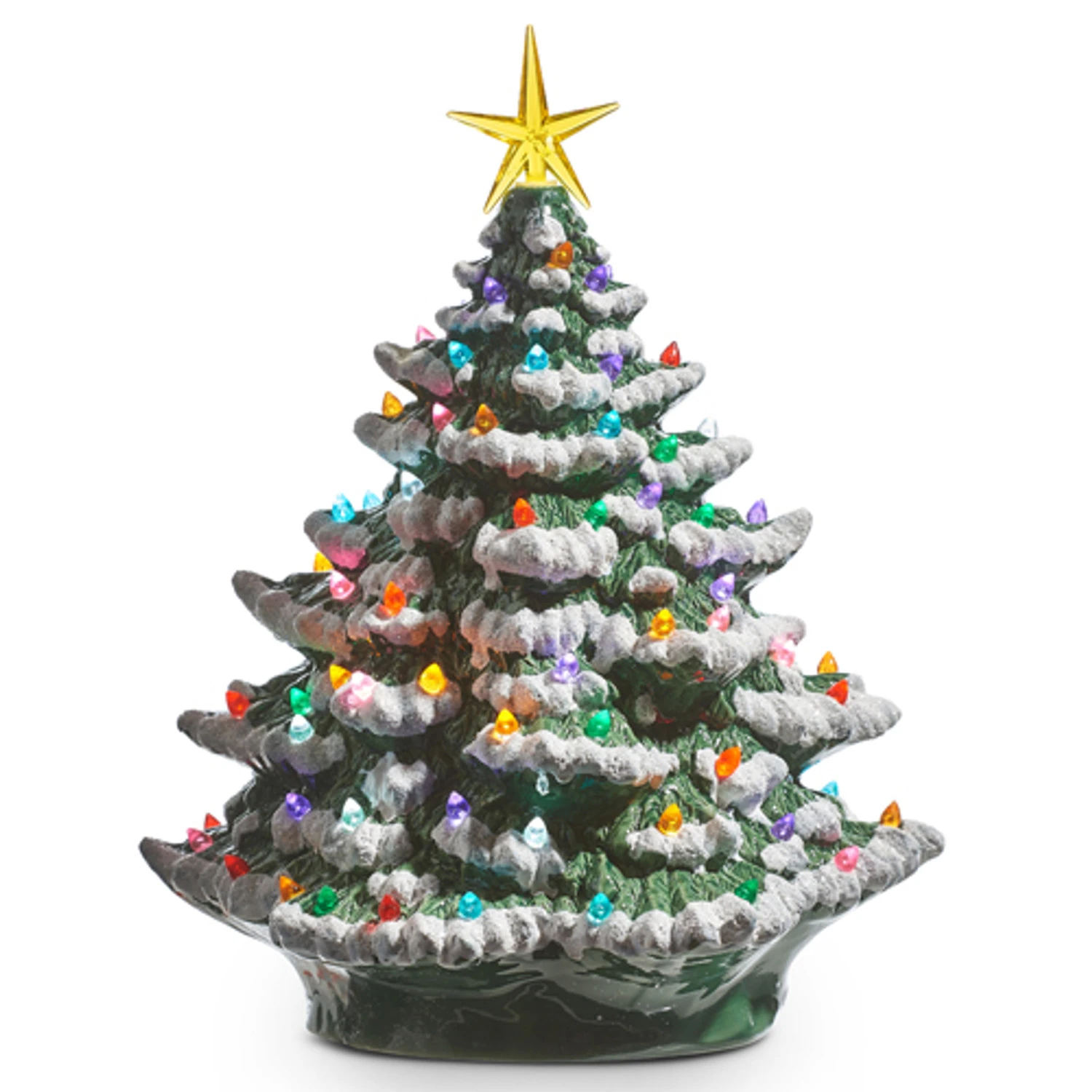 Raz 8" Or 13" Battery Operated LightedVintage Ceramic Christmas Tree With Snow Tips 3 Raz 8" Or 13" Battery Operated LightedVintage Ceramic Christmas Tree With Snow Tips - Image 3