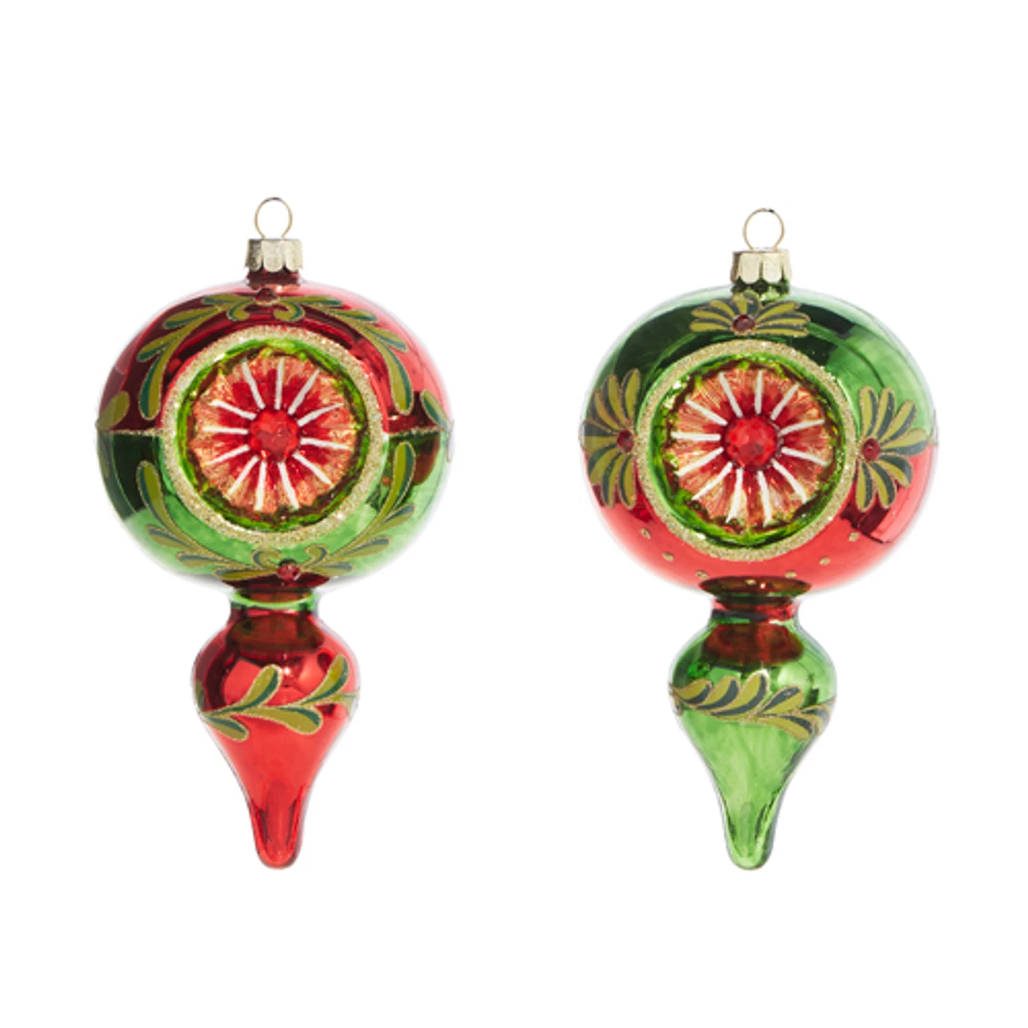 Raz 5" Green And Red Finial Reflector Glass Christmas Ornament 4320017 2 Raz 5" Green And Red Finial Reflector Glass Christmas Ornament 4320017 - Image 2