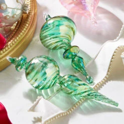 Raz 9" Green Blown Finial Glass Christmas Ornament 4324515