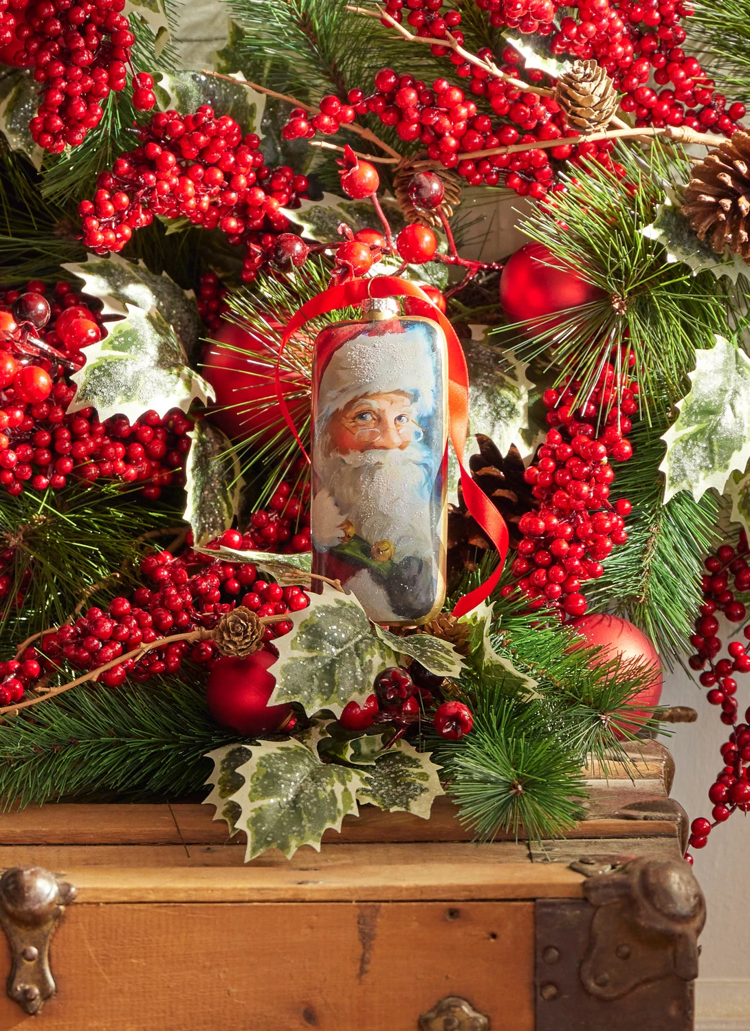 Raz 6" Santa Portrait Glass Christmas Ornament 4324617 1 Raz 6" Santa Portrait Glass Christmas Ornament 4324617