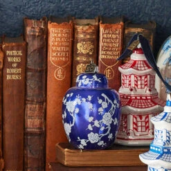 Raz Eric Cortina Large 6.5" Dark Blue Ginger Jar Glass Christmas Ornament 4353180