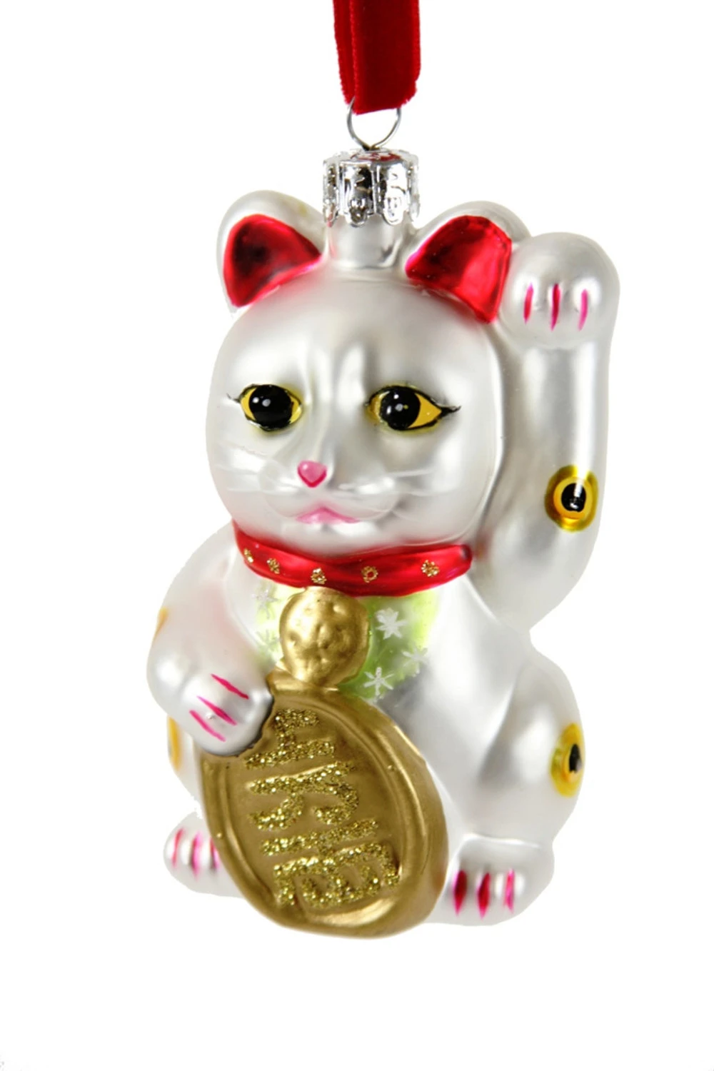 Cody Foster 4.25" White Lucky Cat Glass Christmas Ornament GO-2781-W 1 Cody Foster 4.25" White Lucky Cat Glass Christmas Ornament GO-2781-W