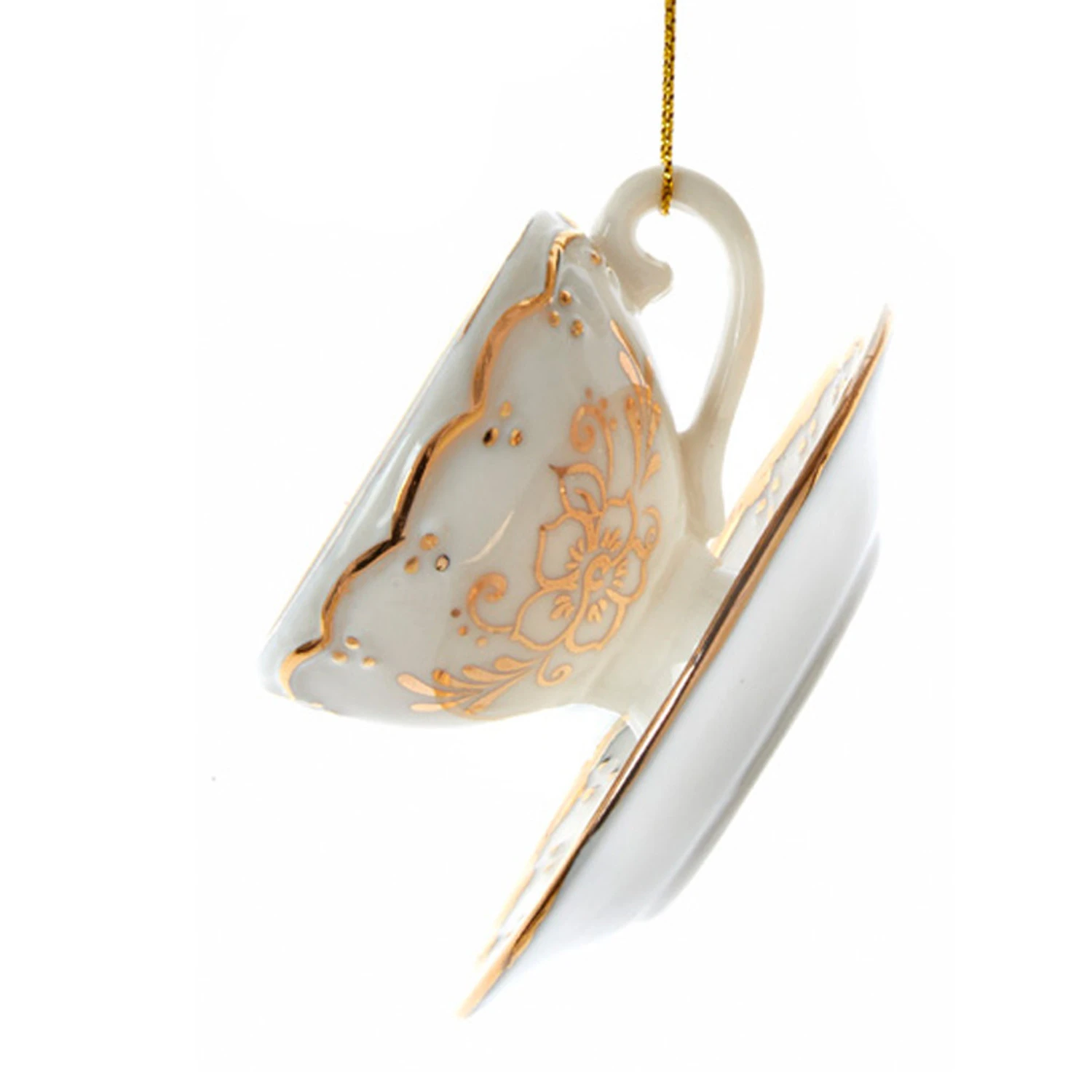 Kurt Adler 3" White And Gold Teacup Porcelain Christmas Ornament J7487 4 Kurt Adler 3" White And Gold Teacup Porcelain Christmas Ornament J7487 - Image 4