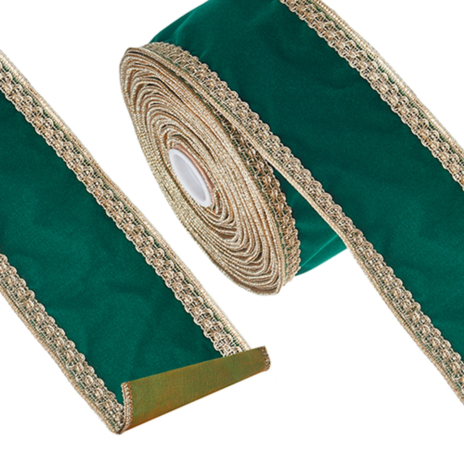 Raz 4" Green And Gold Trim Velvet Wired Christmas Ribbon R4227734 1 Raz 4" Green And Gold Trim Velvet Wired Christmas Ribbon R4227734
