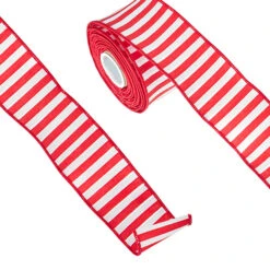 Raz 2.5" Red And White Striped Wired Christmas Ribbon R4271840