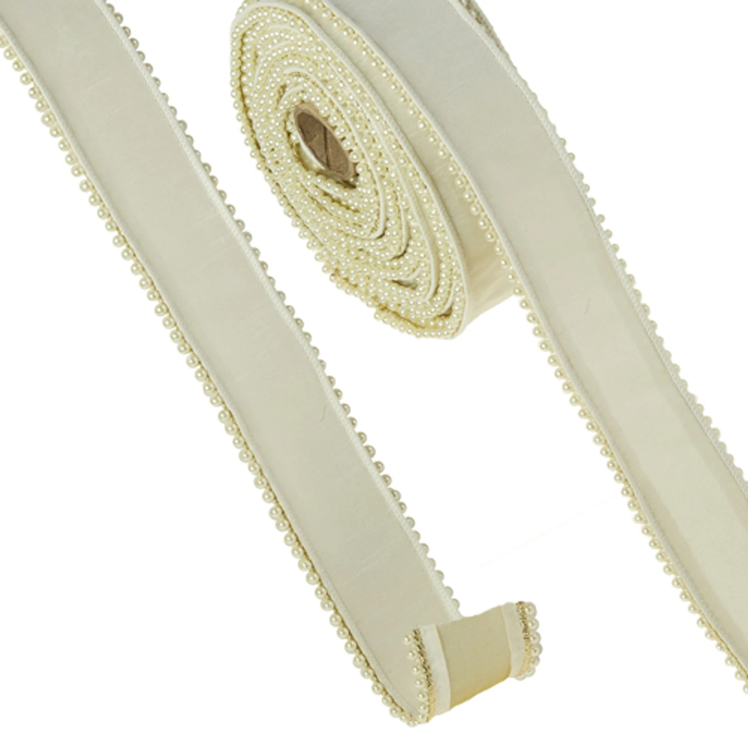 Raz 2.5" Pearl Trim Ivory Wired Christmas Ribbon R4327718 2 Raz 2.5" Pearl Trim Ivory Wired Christmas Ribbon R4327718 - Image 2