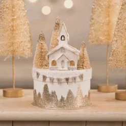 Bethany Lowe Metallic Church On Box Christmas Decoration TL1347