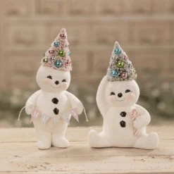 Bethany Lowe Set Of 2 Pastel Snowmen Christmas Figures
