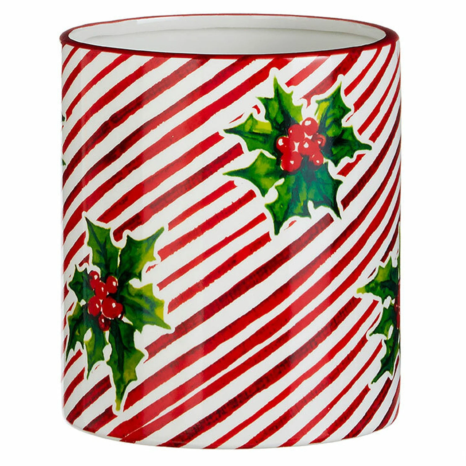 Raz 5.75" Or 12" Red And White Striped Holly Berry Christmas Container 2 Raz 5.75" Or 12" Red And White Striped Holly Berry Christmas Container - Image 2