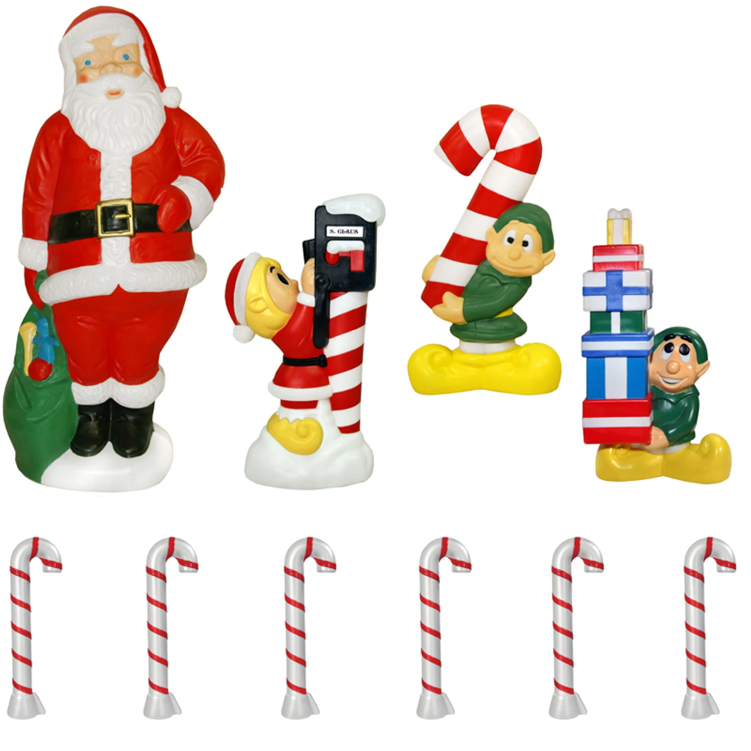 60" Santa And Elf 10 Piece Lighted Christmas Blow Mold Set 1 60" Santa And Elf 10 Piece Lighted Christmas Blow Mold Set