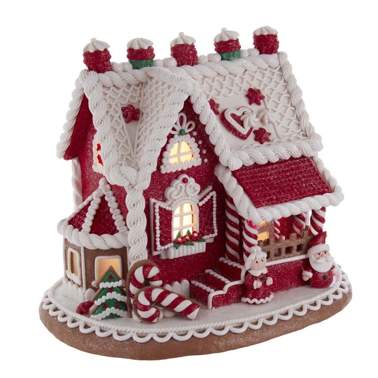 Kurt Adler 9" LED Lighted Santa And Mrs. Claus Red Claydough Gingerbread Christmas House GBJ0015 1 Kurt Adler 9" LED Lighted Santa And Mrs. Claus Red Claydough Gingerbread Christmas House GBJ0015