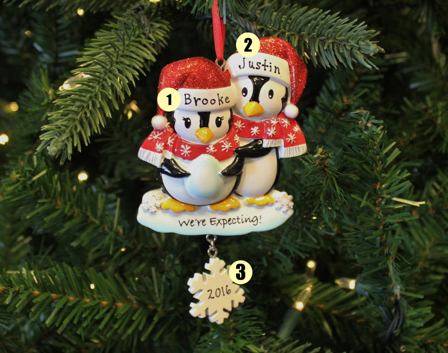 "We're Expecting" Penguin Couples Personalized Christmas Ornament 1 "We're Expecting" Penguin Couples Personalized Christmas Ornament