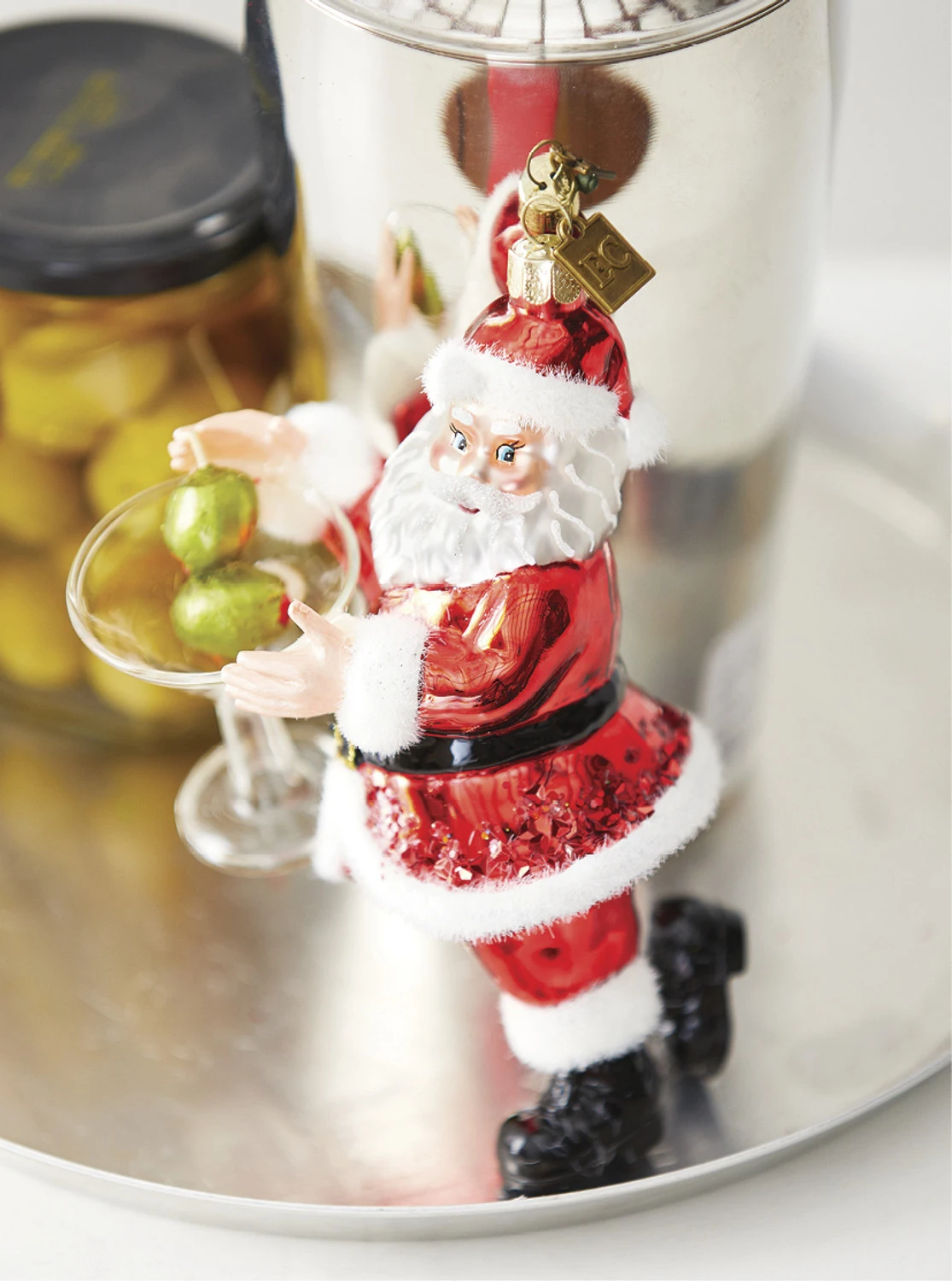 Raz 6" Eric Cortina Just One Drink Santa Glass Christmas Ornament 4153114 1 Raz 6" Eric Cortina Just One Drink Santa Glass Christmas Ornament 4153114