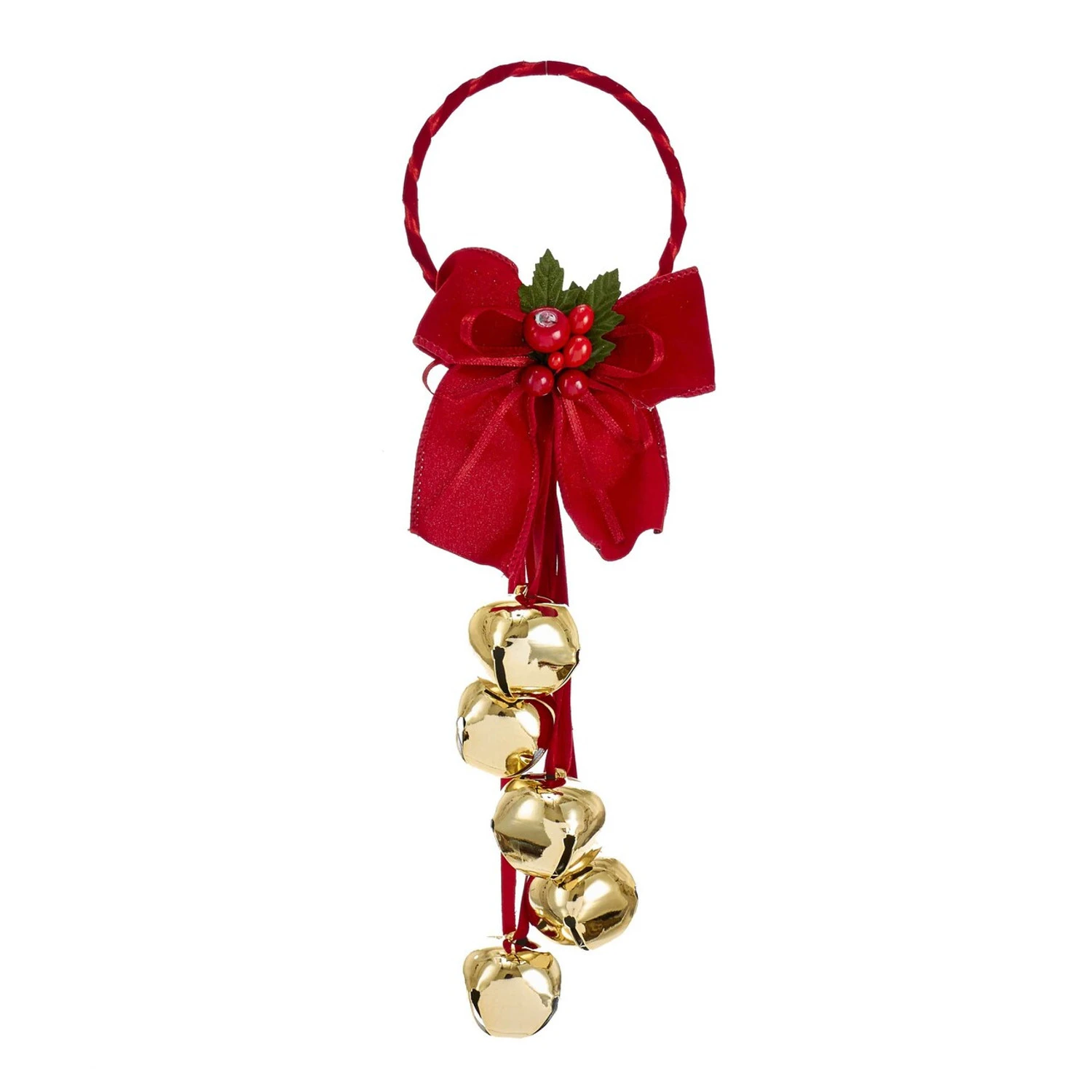 Kurt Adler 12.5" Jingle Bells With Dark Red Bow Door Hanger Christmas Ornament J8185 1 Kurt Adler 12.5" Jingle Bells With Dark Red Bow Door Hanger Christmas Ornament J8185