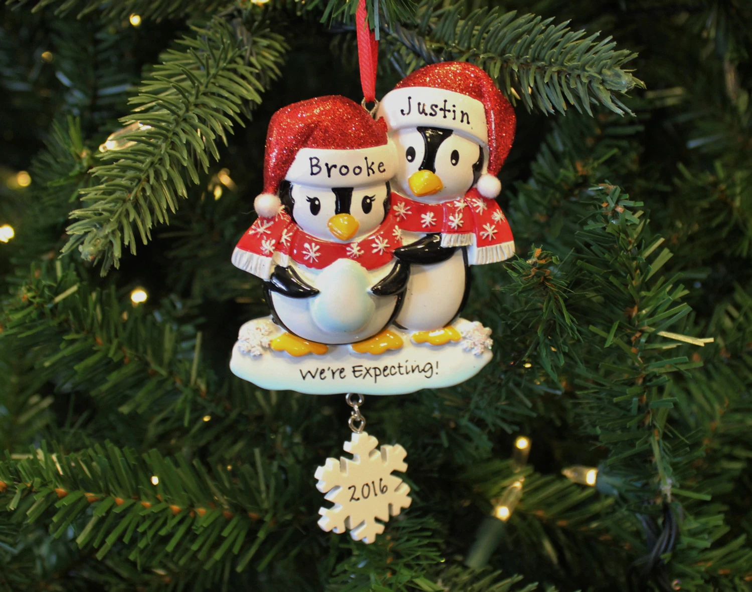 "We're Expecting" Penguin Couples Personalized Christmas Ornament 2 "We're Expecting" Penguin Couples Personalized Christmas Ornament - Image 2