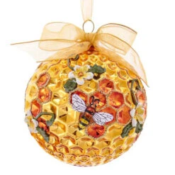 Kurt Adler 3.5" Gold Faceted Honeycomb Bee Glass Christmas Ornament T2702 -Christmas Decoration Sale apiftqd5r 69511.1646091958