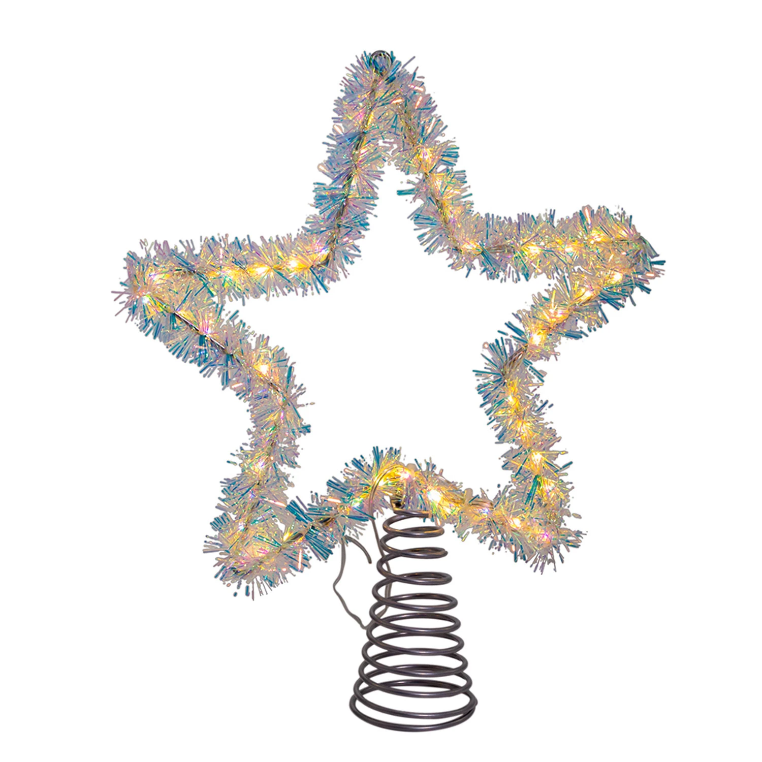 Kurt Adler 12.2" LED Lighted Warm White Silver Tinsel Star Christmas Tree Topper AD1022WW 10 Kurt Adler 12.2" LED Lighted Warm White Silver Tinsel Star Christmas Tree Topper AD1022WW - Image 10