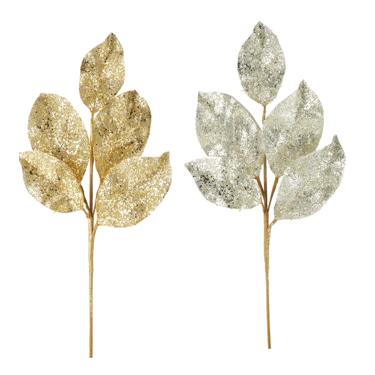Raz 24" Silver Or Gold Beaded Metallic Leaf Christmas Spray F4106650 2 Raz 24" Silver Or Gold Beaded Metallic Leaf Christmas Spray F4106650 - Image 2