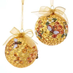 Kurt Adler 3.5" Gold Faceted Honeycomb Bee Glass Christmas Ornament T2702