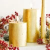 Uyuni 3" X 5" Or 7" Gold Texture Flat Top Flicker Flame Pillar Candle