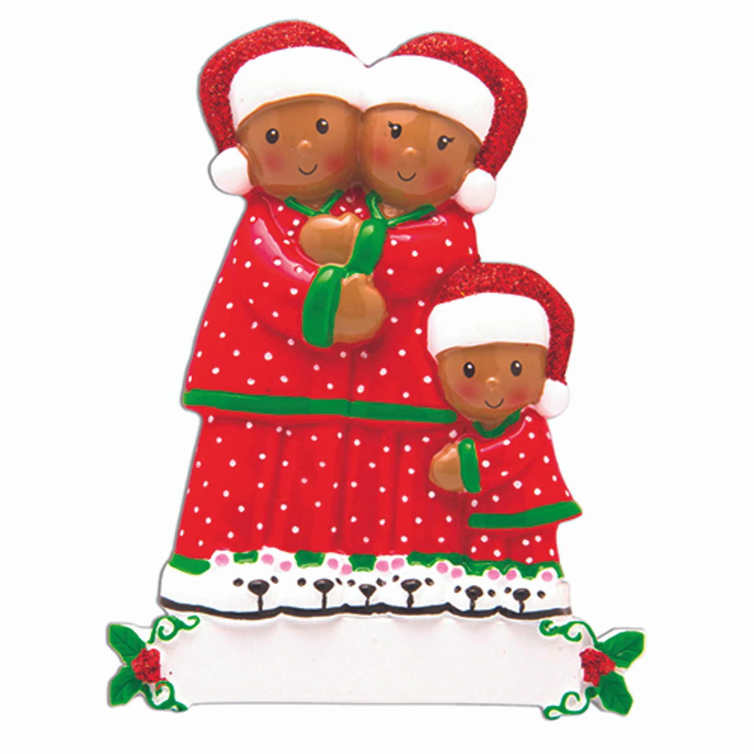African American Pajama Family Of 3 Personalized Christmas Ornament 3 African American Pajama Family Of 3 Personalized Christmas Ornament - Image 3