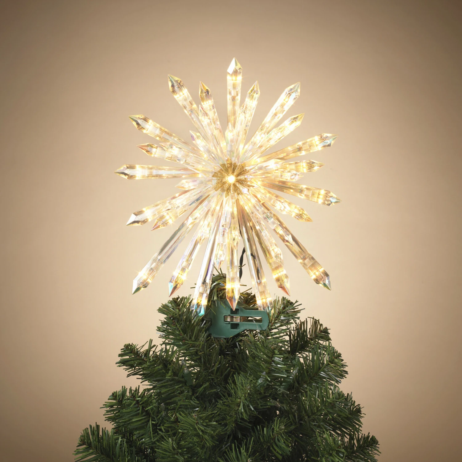 13.5" Electric Lighted Glittered Crystal Starburst Christmas Tree Topper 2619000 2 13.5" Electric Lighted Glittered Crystal Starburst Christmas Tree Topper 2619000 - Image 2