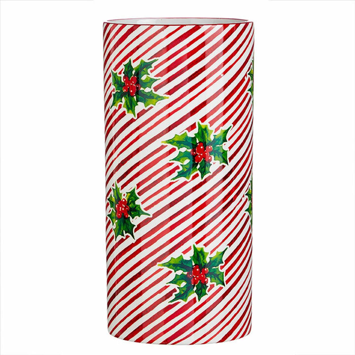 Raz 5.75" Or 12" Red And White Striped Holly Berry Christmas Container 3 Raz 5.75" Or 12" Red And White Striped Holly Berry Christmas Container - Image 3