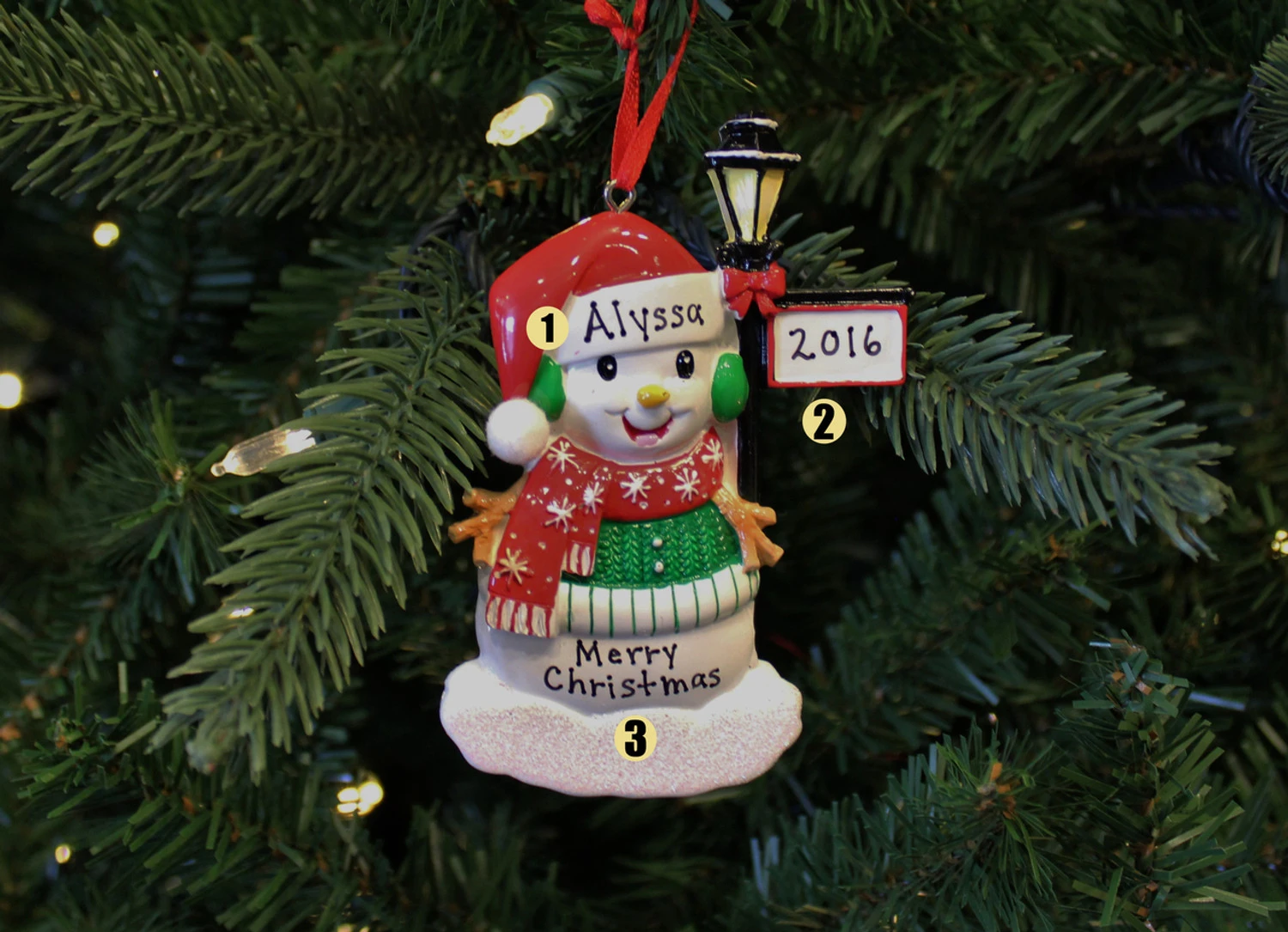 Snowman Standing By A Light Post Personalized Christmas Ornament 1 Snowman Standing By A Light Post Personalized Christmas Ornament