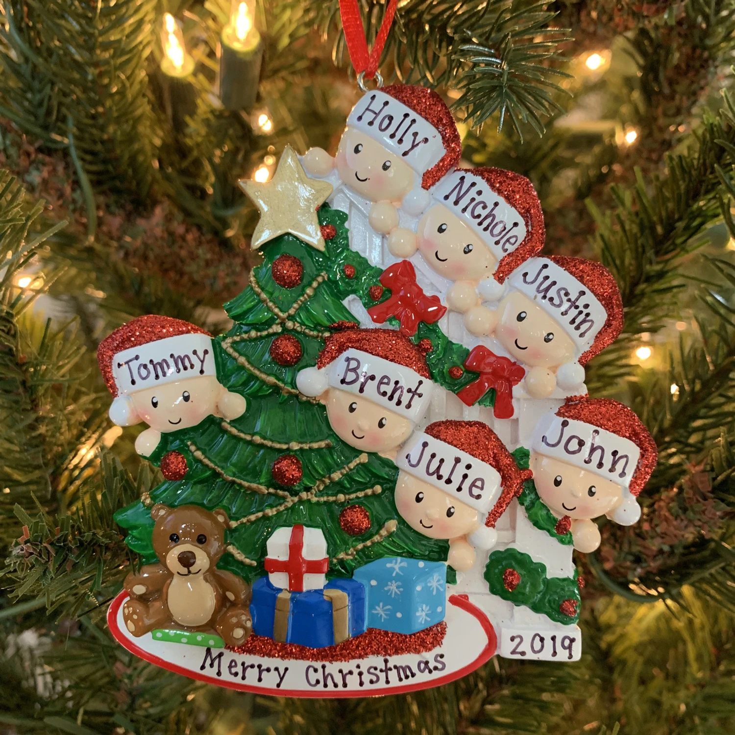 Family Of 7 Around The Christmas Tree Personalized Ornament OR1789-7 2 Family Of 7 Around The Christmas Tree Personalized Ornament OR1789-7 - Image 2