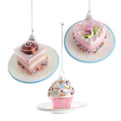 Kurt Adler 3.25" Pink Miniature Cake Glass Christmas Ornament C6374