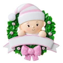 Pink Baby Girl In Wreath Personalized Christmas Ornament OR1746-P -Christmas Decoration Sale apis3yjqu 73529.1646091884