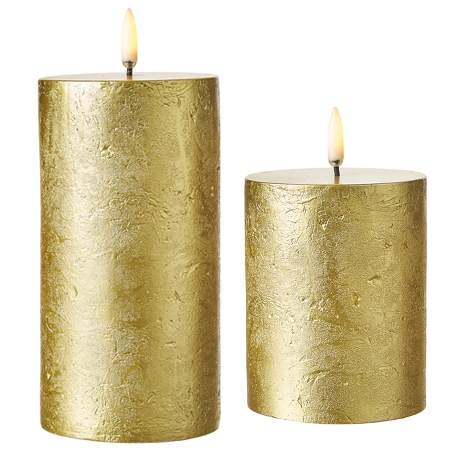 Uyuni 3" X 5" Or 7" Gold Texture Flat Top Flicker Flame Pillar Candle 2 Uyuni 3" X 5" Or 7" Gold Texture Flat Top Flicker Flame Pillar Candle - Image 2