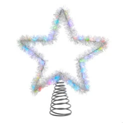 Kurt Adler 12.2" LED Lighted Silver Tinsel Star Christmas Tree Topper AD1022RGB