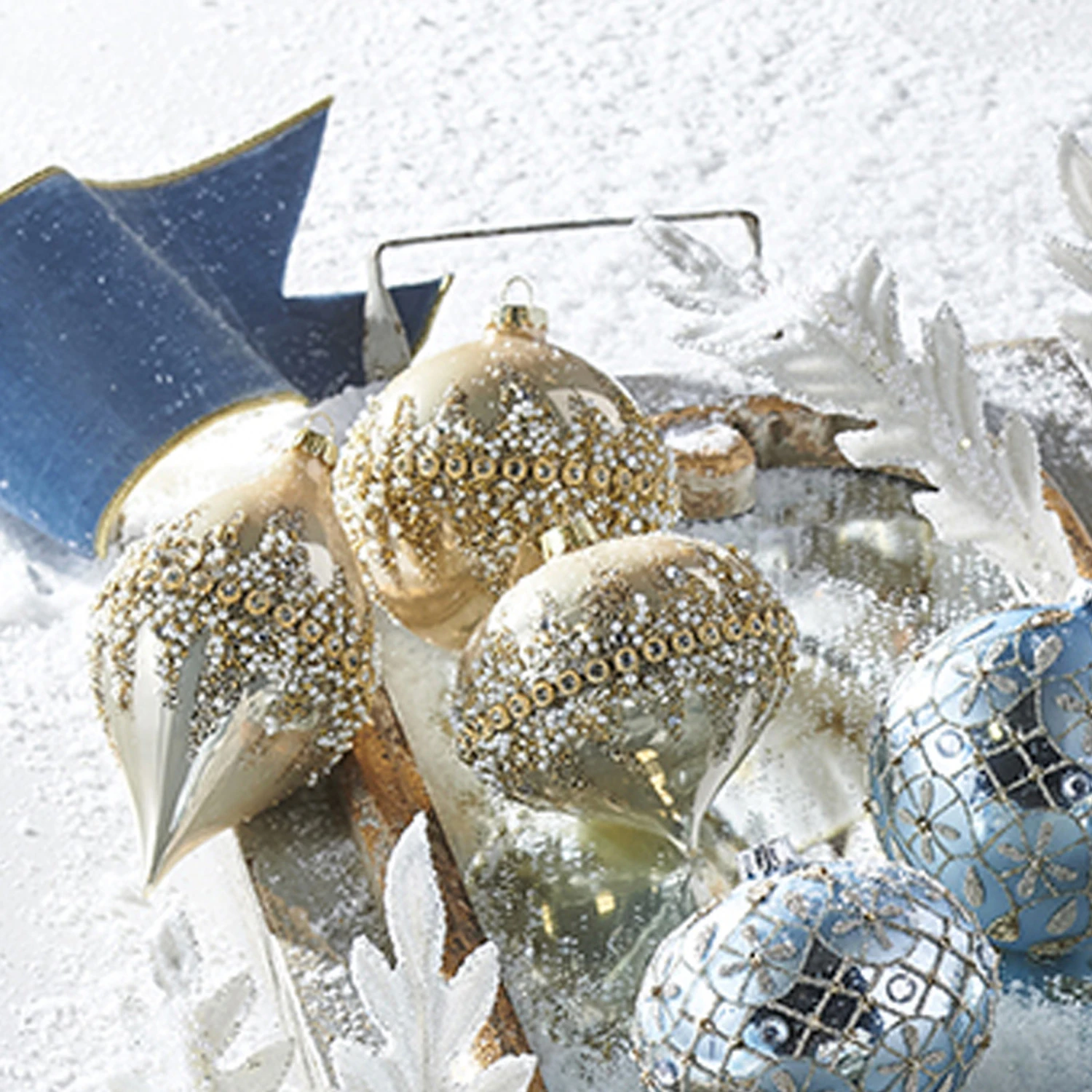 Raz 6" Gold Beaded Glass Christmas Ornament 4022874 1 Raz 6" Gold Beaded Glass Christmas Ornament 4022874