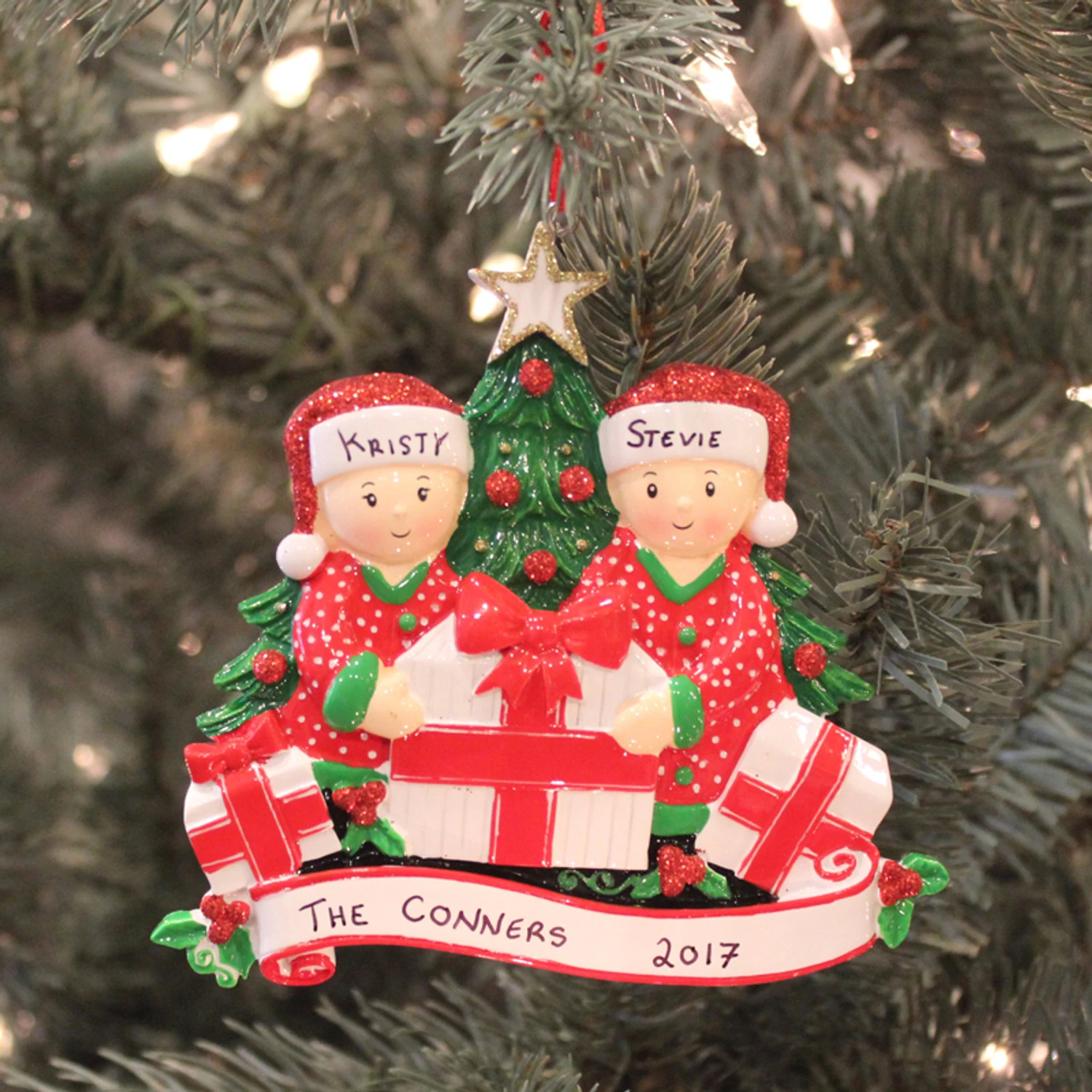 Couple Opening Presents Personalized Christmas Ornament OR1523-2 2 Couple Opening Presents Personalized Christmas Ornament OR1523-2 - Image 2