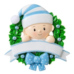 Blue Baby Boy In Wreath Personalized Christmas Ornament OR1746-B -Christmas Decoration Sale apiwt8qhd 87170.1646091884