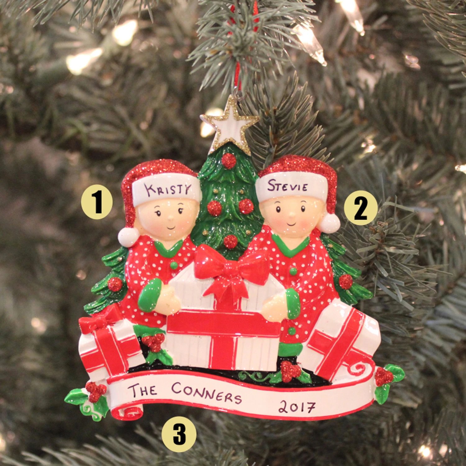 Couple Opening Presents Personalized Christmas Ornament OR1523-2 1 Couple Opening Presents Personalized Christmas Ornament OR1523-2
