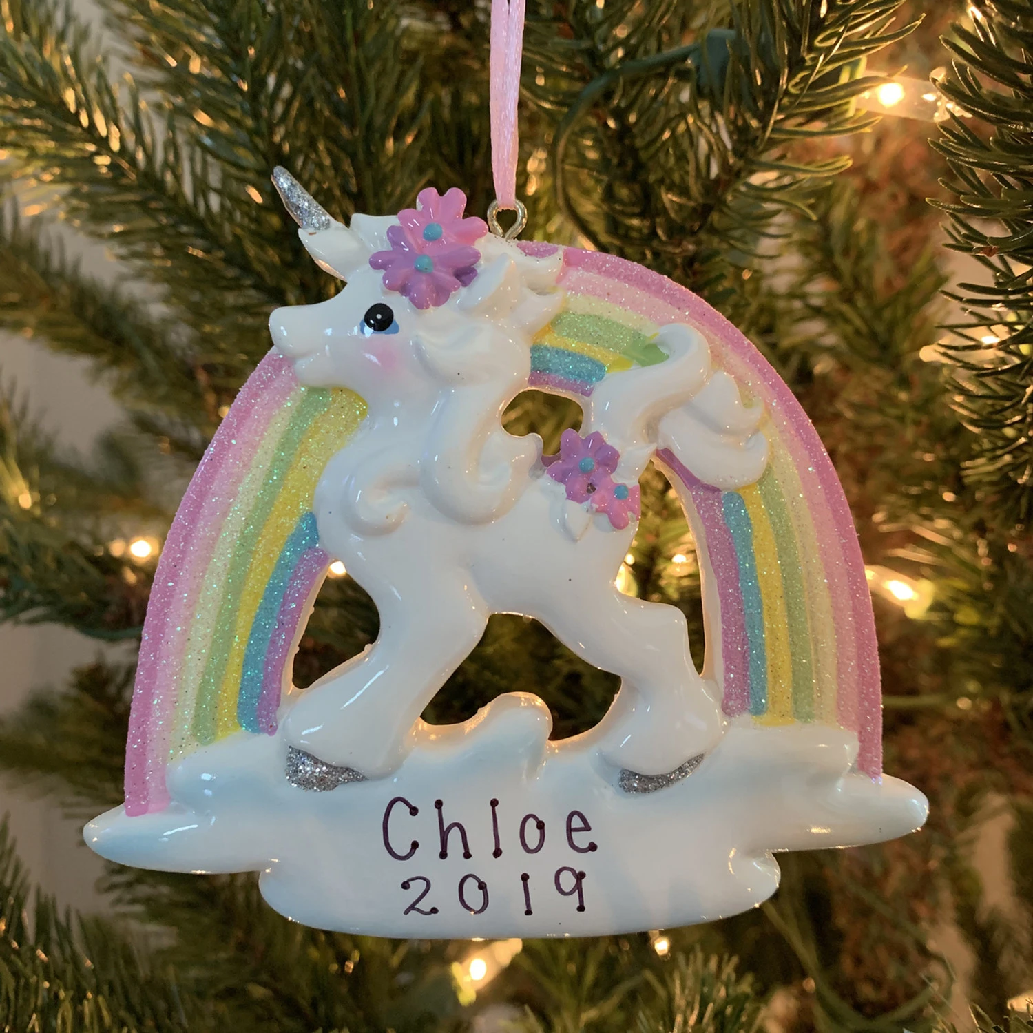 Kurt Adler 4.5" Unicorn And Rainbow Personalized Christmas Ornament W8457 2 Kurt Adler 4.5" Unicorn And Rainbow Personalized Christmas Ornament W8457 - Image 2