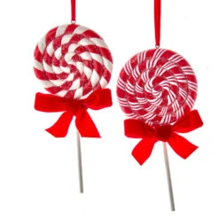 Kurt Adler 6.3" Set Of 2 Peppermint Stripe Lollipop Christmas Ornament D4099