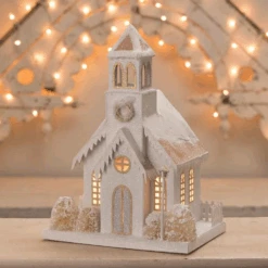 Bethany Lowe Metallic Gold, White, And Silver Glittered Christmas Buildings -Christmas Decoration Sale lc1564 23688.1675099899