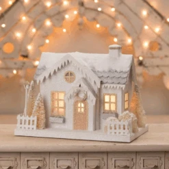 Bethany Lowe Metallic Gold, White, And Silver Glittered Christmas Buildings -Christmas Decoration Sale lc1567 72815.1675099903