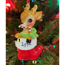 Baby Deer In Boot Personalized Christmas Ornament OR2393-RG