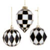 Kurt Adler Black And White Harlequin Ball And Finial Glass Christmas Ornament T3145
